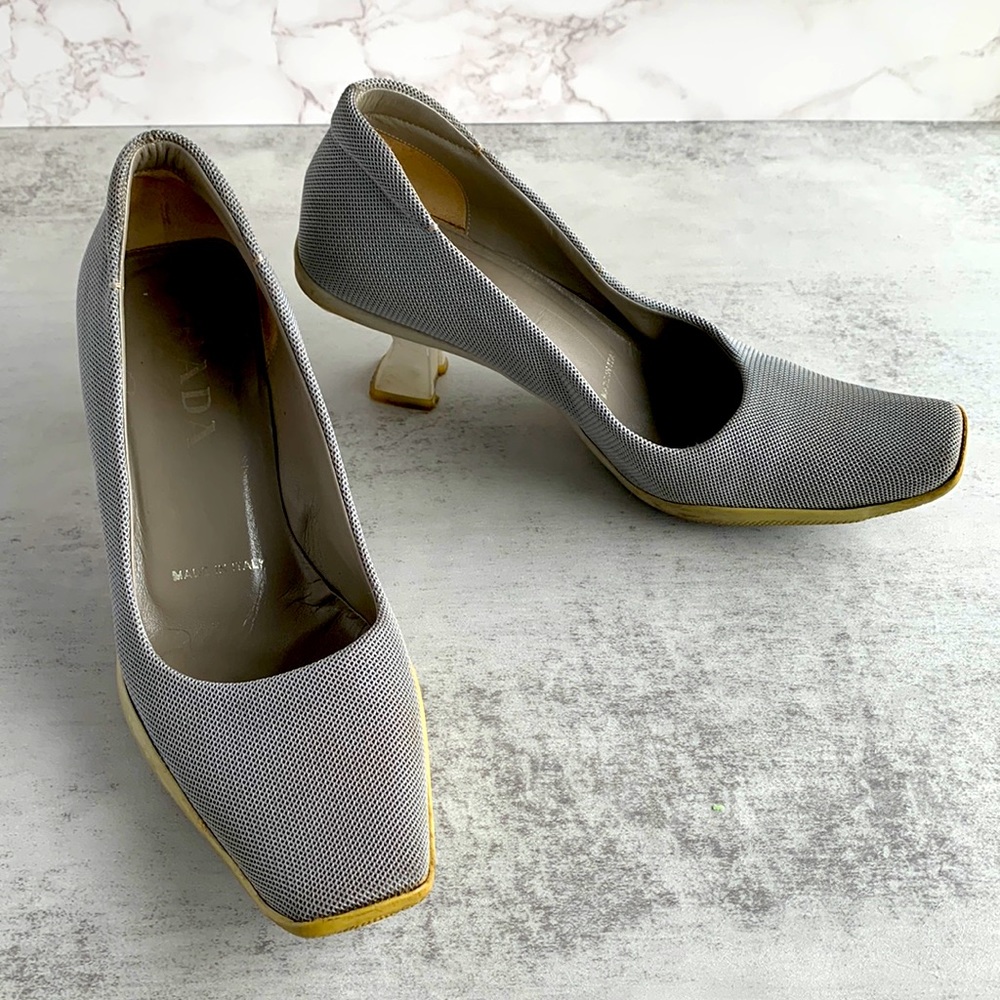 Prada Authentic Heel Wonen Shoes Low heels Gray 37 7 us